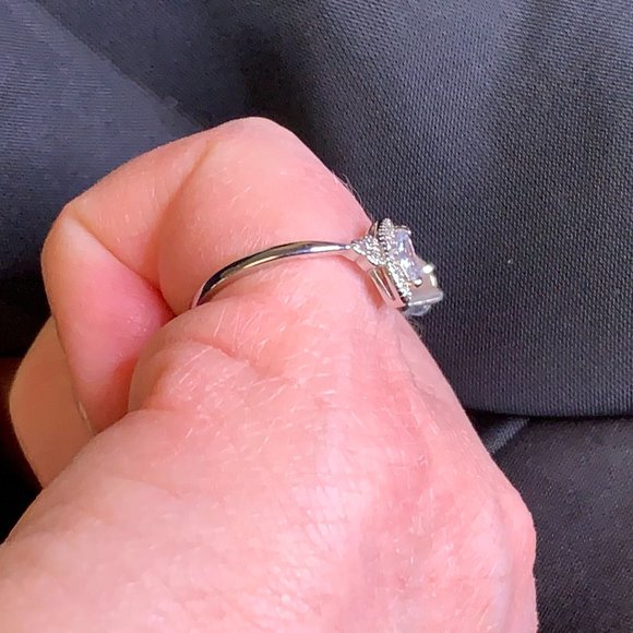 Silver Tone Delicate Ring with Clear Marquise Stone and Pave Stones Size 8 - Picture 8 of 9